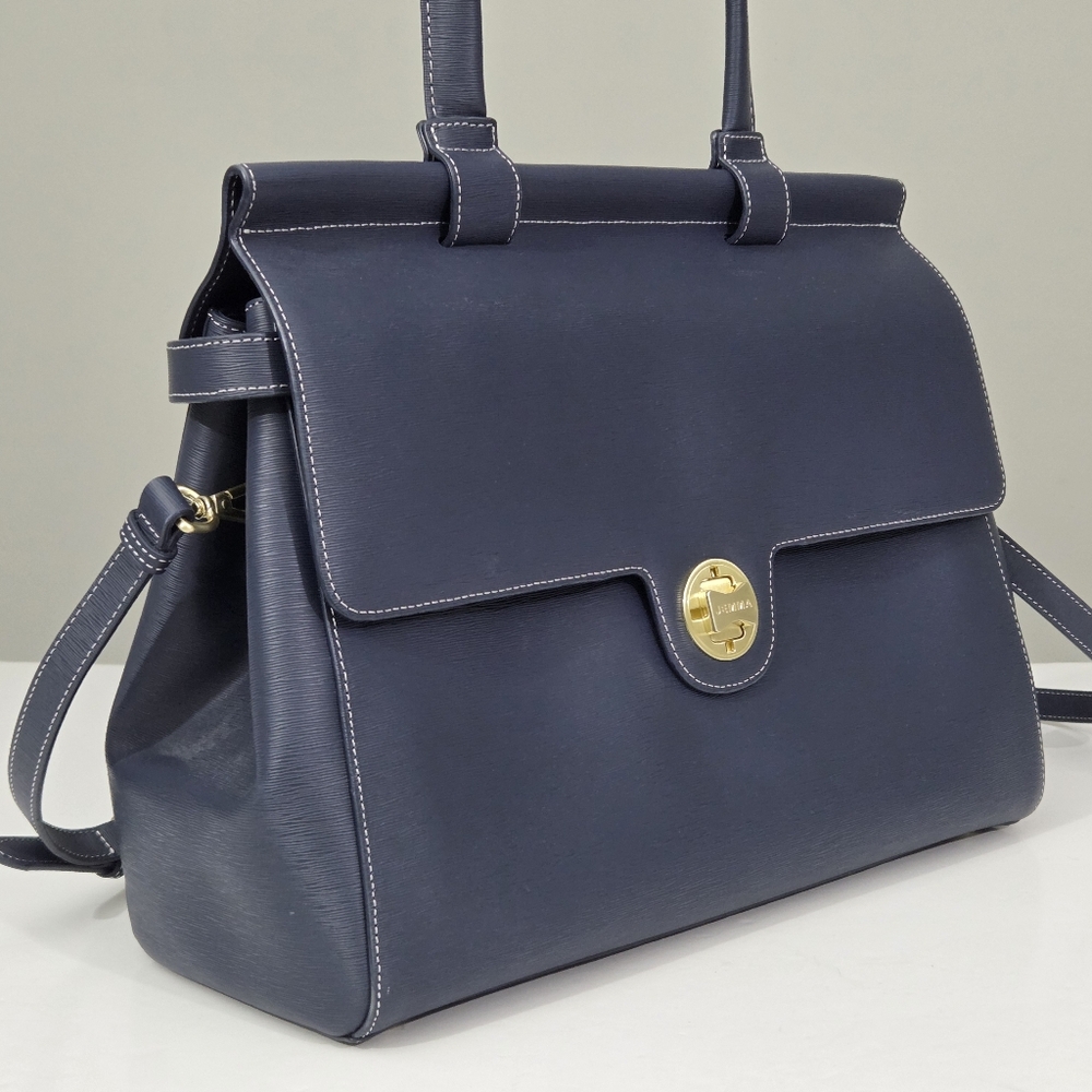 JEMMA EMMA 37 WORK BAG LAPTOP SATCHEL BUSINESS TOTE IN BLUE TEXTURED LEATHER - Picture 3 of 10